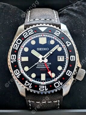 Seiko Marinemaster Automatic GMT Diver Mod Watch Black Blue Dial 42mm 24jewels
